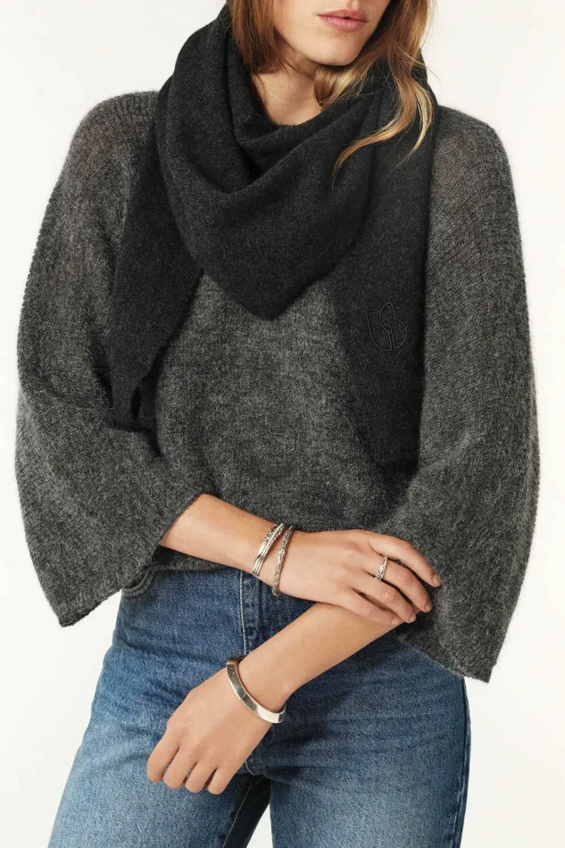 Triangle Knitted Scarf Colly Gray Women Baandsh Scarves and Beanies