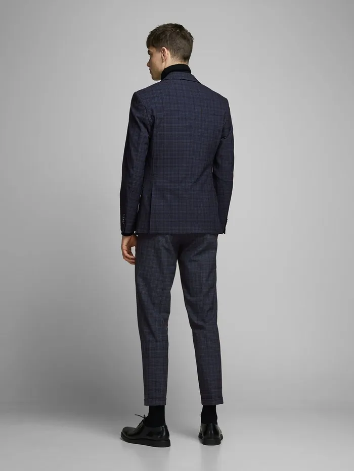 Trousers JACK and JONES Mens CHECKED TAILORED TROUSERS Blue Dark Navy