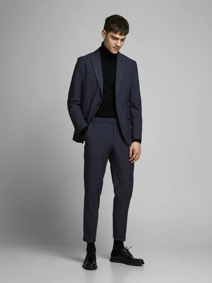 Trousers JACK and JONES Mens CHECKED TAILORED TROUSERS Blue Dark Navy
