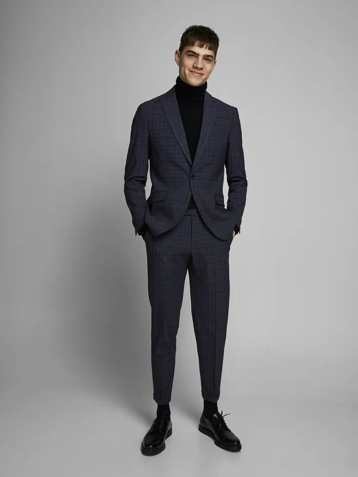 Trousers JACK and JONES Mens CHECKED TAILORED TROUSERS Blue Dark Navy