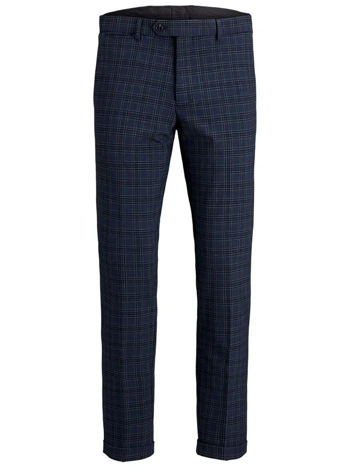 Trousers JACK and JONES Mens CHECKED TAILORED TROUSERS Blue Dark Navy
