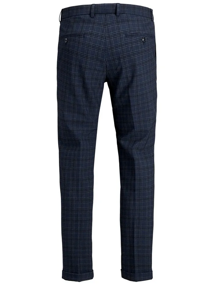 Trousers JACK and JONES Mens CHECKED TAILORED TROUSERS Blue Dark Navy