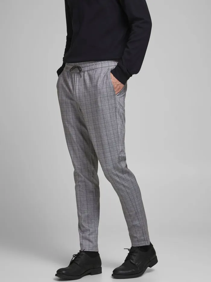 Trousers JACK and JONES Mens WILL PHIL CHECKED CHINOS Grey Asphalt