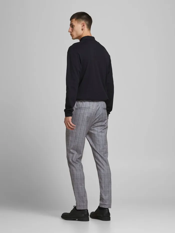 Trousers JACK and JONES Mens WILL PHIL CHECKED CHINOS Grey Asphalt