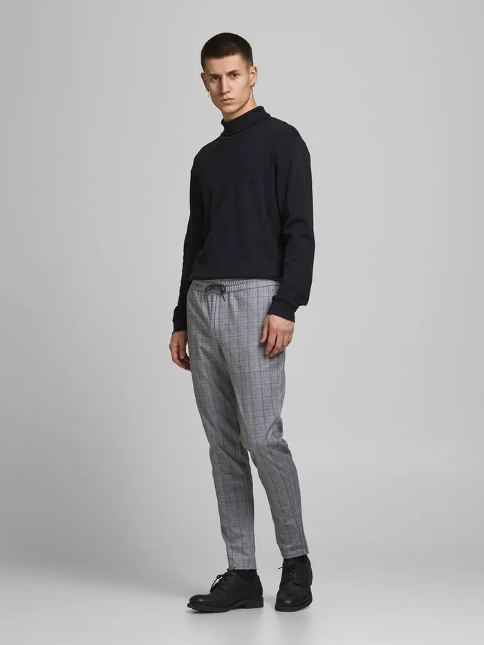 Trousers JACK and JONES Mens WILL PHIL CHECKED CHINOS Grey Asphalt