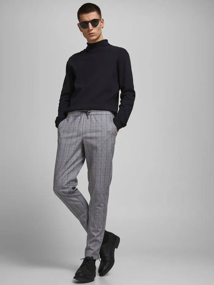 Trousers JACK and JONES Mens WILL PHIL CHECKED CHINOS Grey Asphalt