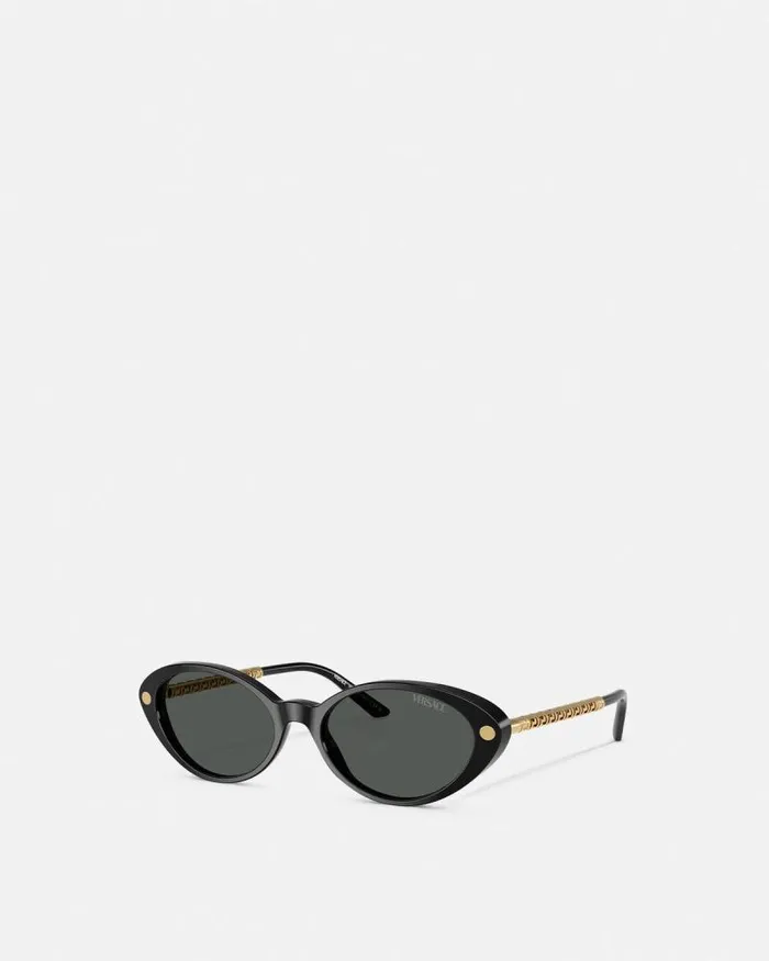 Tubular Greca Oval Sunglasses Blackgold Women Versace Sunglasses
