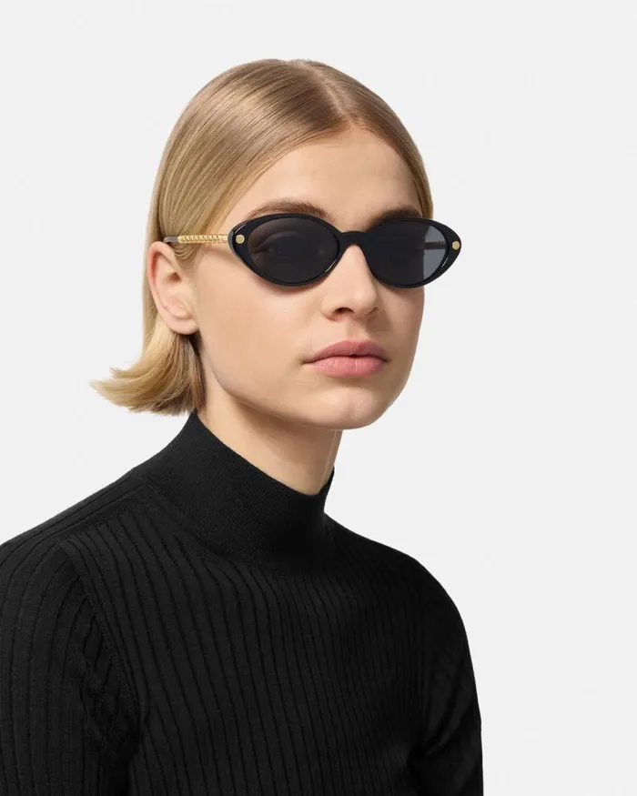 Tubular Greca Oval Sunglasses Blackgold Women Versace Sunglasses