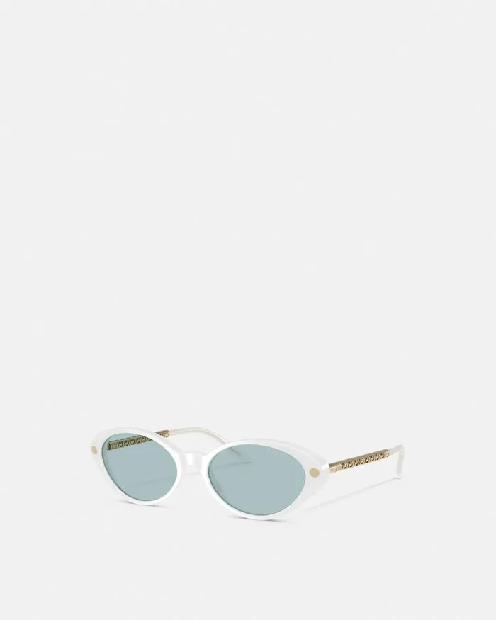 Tubular Greca Oval Sunglasses White Women Versace Sunglasses