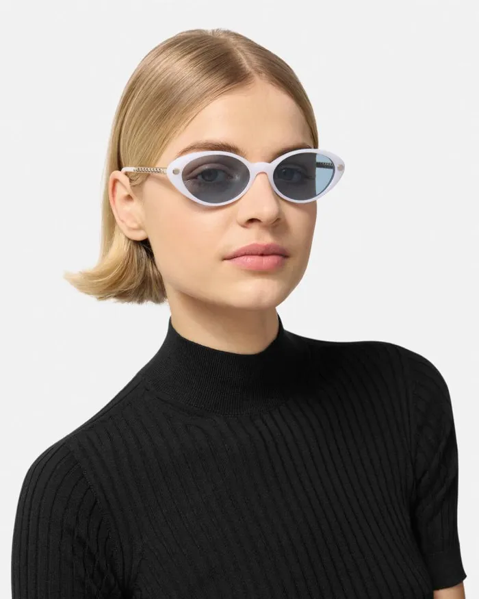 Tubular Greca Oval Sunglasses White Women Versace Sunglasses
