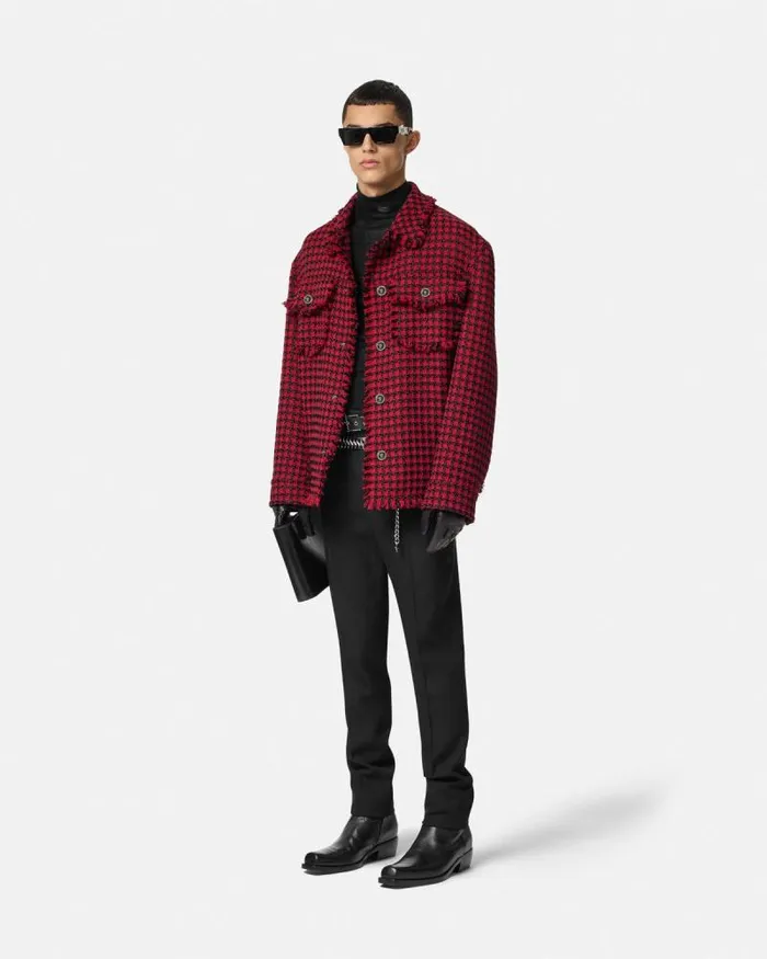 Tweed Overshirt Blackred Men Versace Jackets and Coats