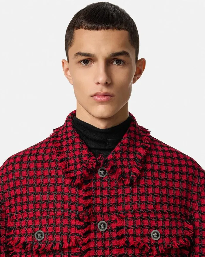 Tweed Overshirt Blackred Men Versace Jackets and Coats