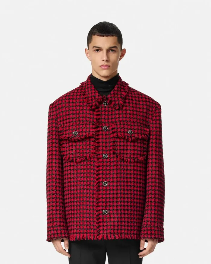Tweed Overshirt Blackred Men Versace Jackets and Coats