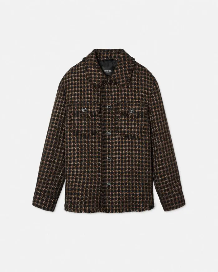 Tweed Overshirt Brown Men Versace Jackets and Coats