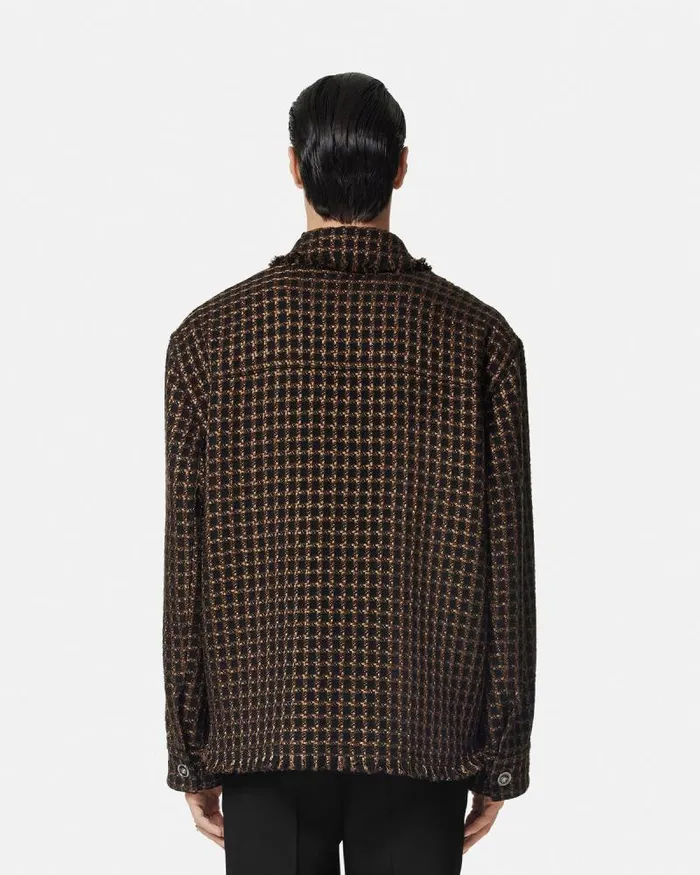 Tweed Overshirt Brown Men Versace Jackets and Coats