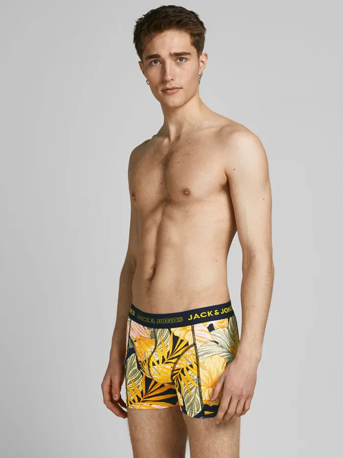 Underwear JACK and JONES Mens 3PACK BOTANICAL PRINT TRUNKS Yellow Maize Casaul
