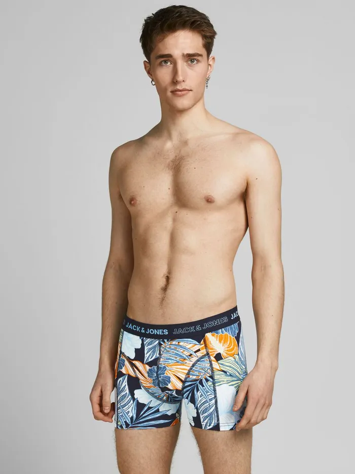 Underwear JACK and JONES Mens 3PACK BOTANICAL PRINT TRUNKS Yellow Maize Casaul