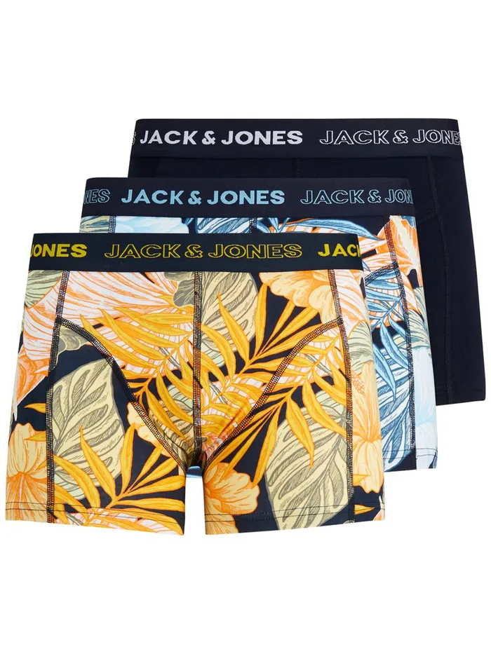 Underwear JACK and JONES Mens 3PACK BOTANICAL PRINT TRUNKS Yellow Maize Casaul