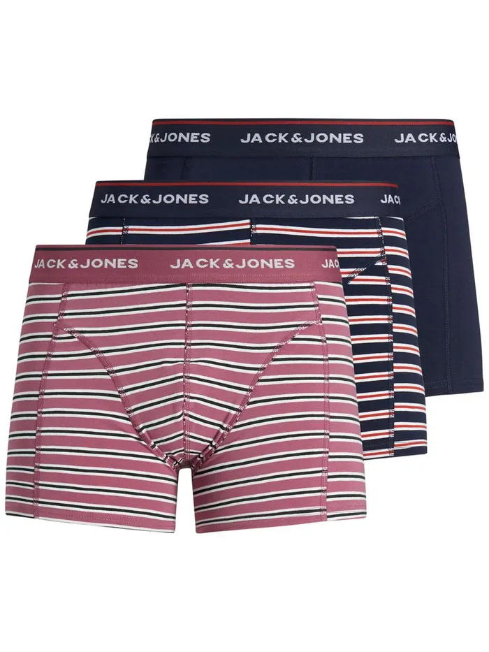 Underwear JACK and JONES Mens 3PACK STRIPED TRUNKS Pink Hawthorn Rose For Sale