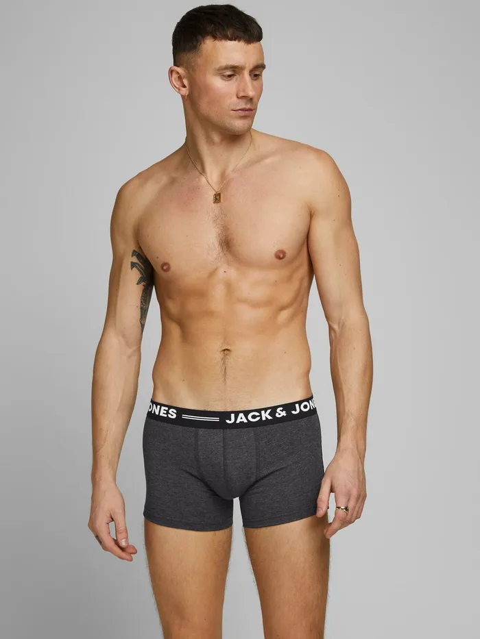 Underwear JACK and JONES Mens BASIC 5PACK TRUNKS Grey Dark Grey Melange For Sale