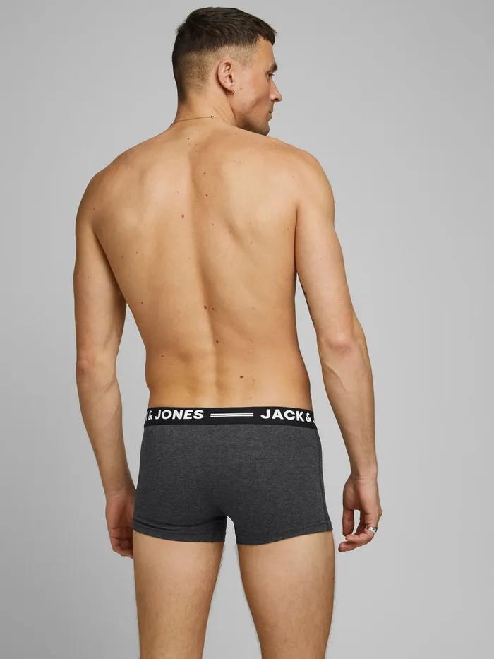 Underwear JACK and JONES Mens BASIC 5PACK TRUNKS Grey Dark Grey Melange For Sale