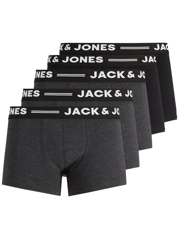 Underwear JACK and JONES Mens BASIC 5PACK TRUNKS Grey Dark Grey Melange For Sale
