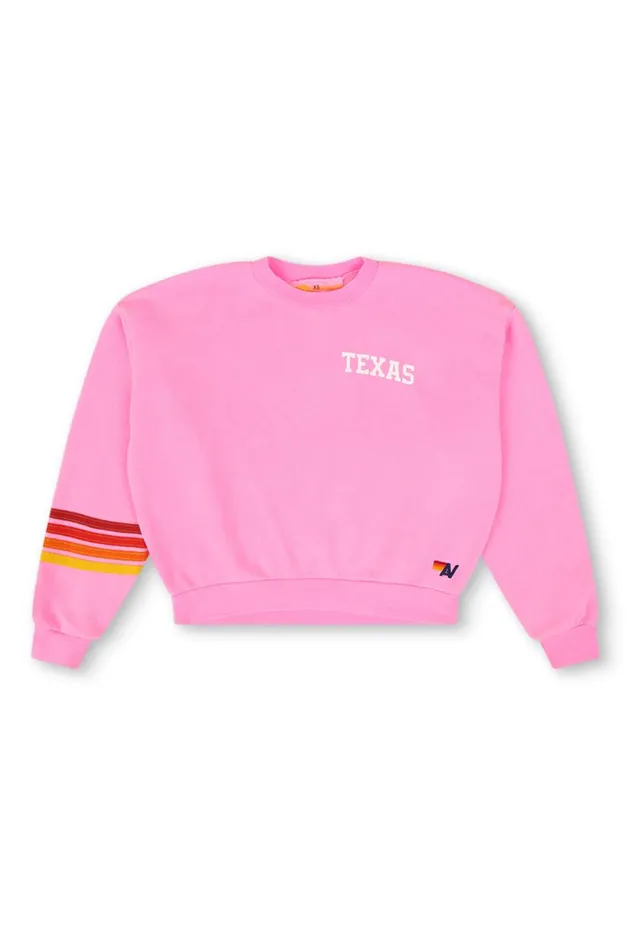 University Of Texas Rugby Stitch Crew Sweatshirt Relaxed 8211 Neon Pink WomenMen Aviator Nation Sweatshirts