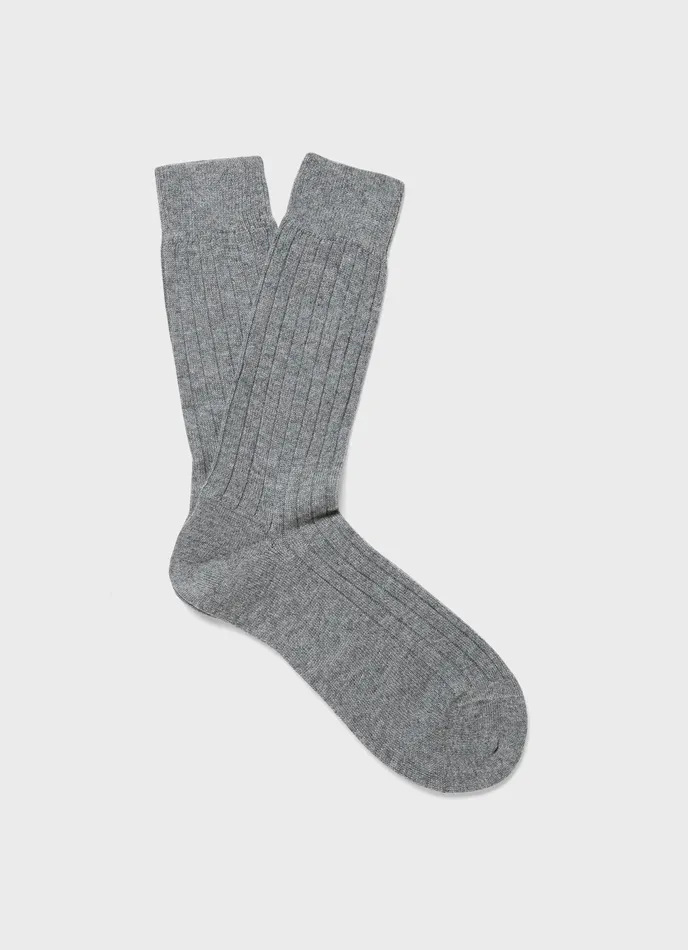 ussunspel Cashmere Ribbed Socks Mid Grey Melange Men Socks