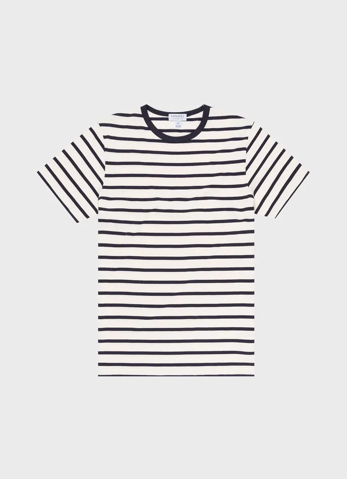 ussunspel Classic Tshirt EcruNavy Breton Stripe Men Tshirts