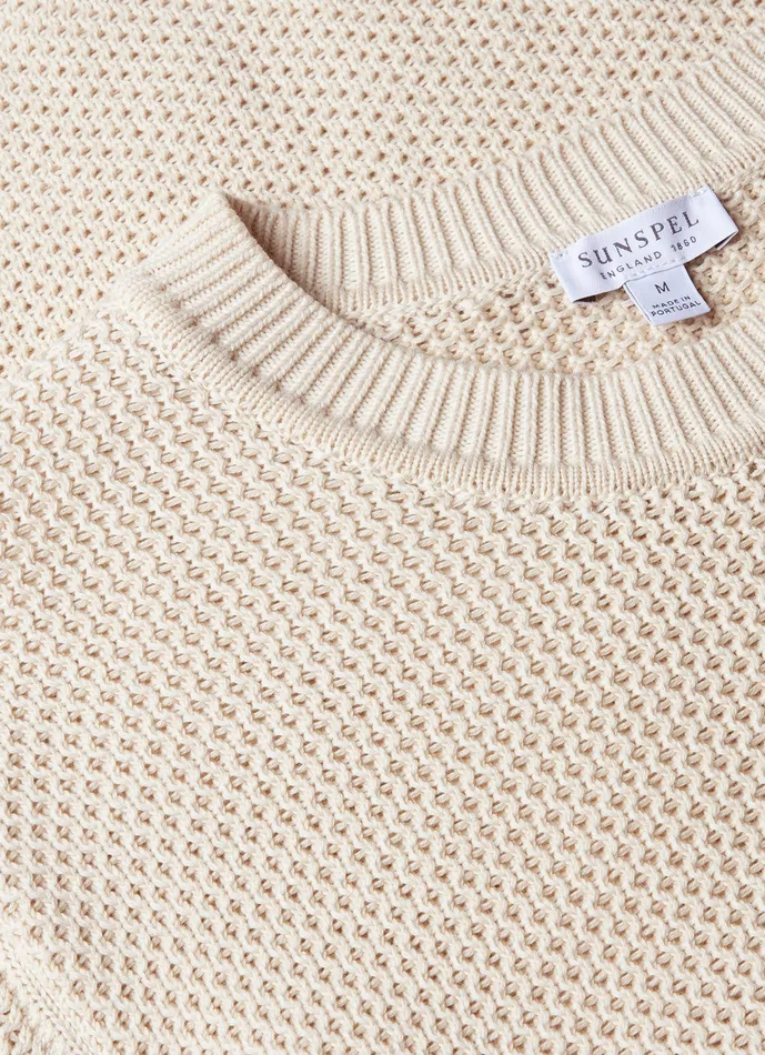 ussunspel Knitwear Men Honeycomb Cotton Crew Neck Jumper Ecru ussunspel Knitwear Men Honeycomb Cotton Crew Neck Jumper Ecru