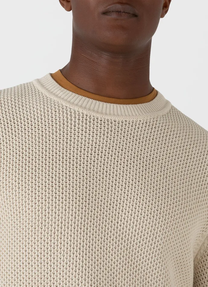ussunspel Knitwear Men Honeycomb Cotton Crew Neck Jumper Ecru ussunspel Knitwear Men Honeycomb Cotton Crew Neck Jumper Ecru