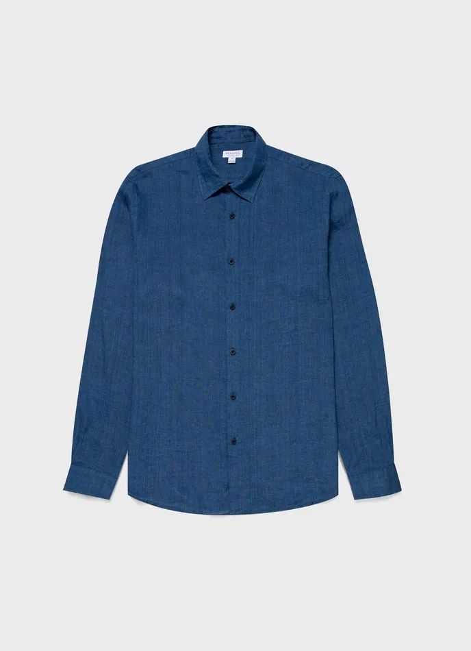 ussunspel Linen Shirt Ink Blue Men Shirts