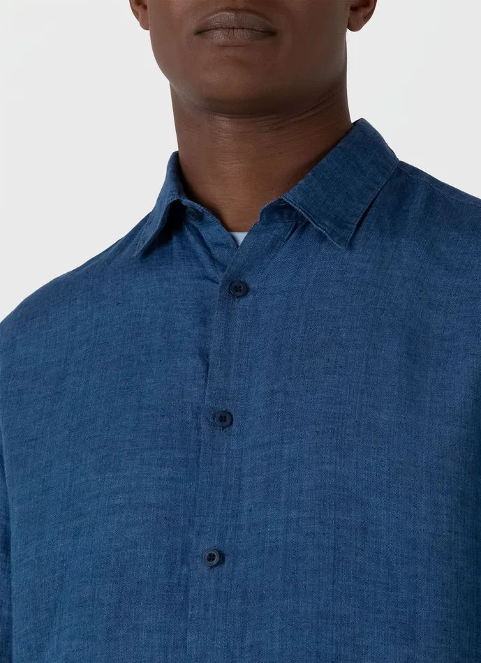 ussunspel Linen Shirt Ink Blue Men Shirts