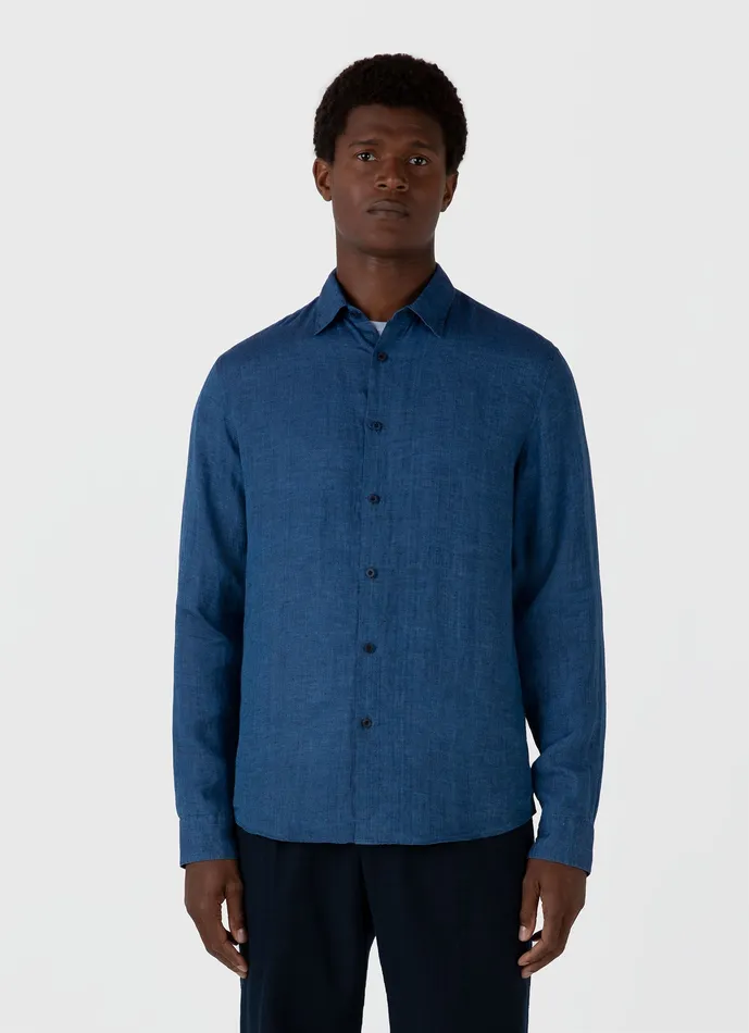 ussunspel Linen Shirt Ink Blue Men Shirts
