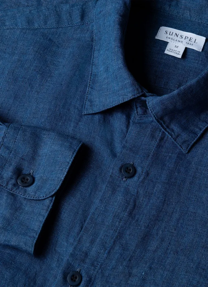 ussunspel Linen Shirt Ink Blue Men Shirts