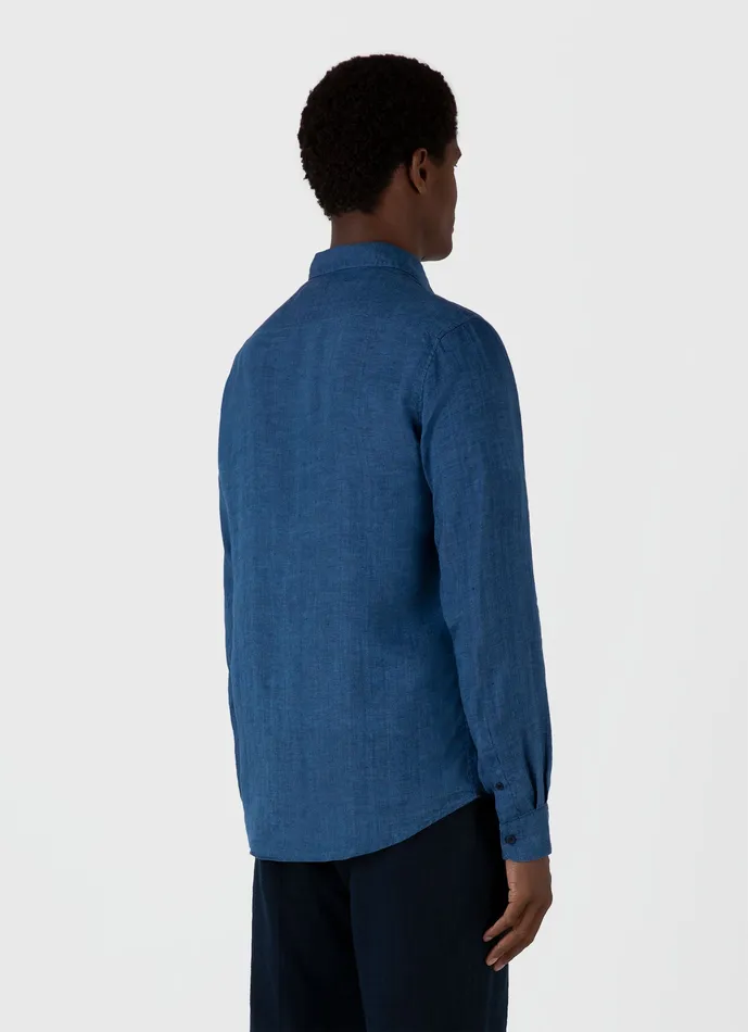 ussunspel Linen Shirt Ink Blue Men Shirts