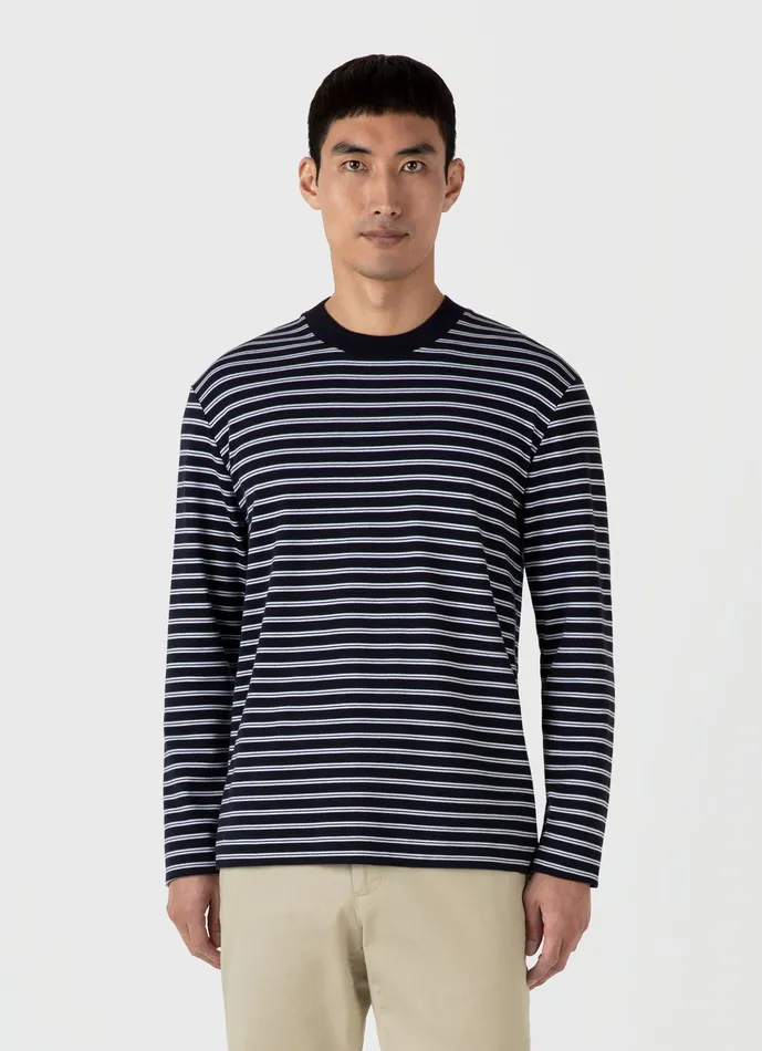 ussunspel Long Sleeve Heavyweight Tshirt NavyWhite Men Tshirts ussunspel Long Sleeve Heavyweight Tshirt NavyWhite Men Tshirts