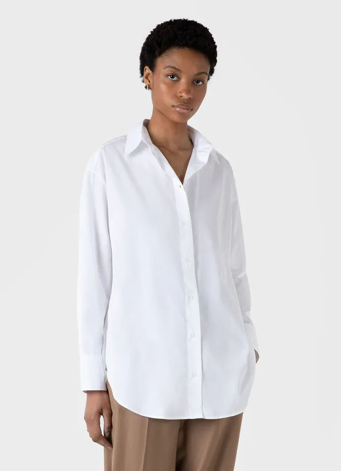 ussunspel Oversized Poplin Shirt White Women Shirts and Blouses