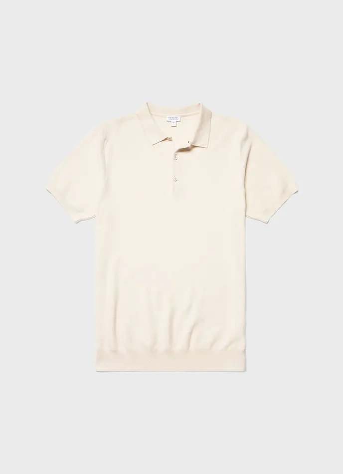 ussunspel Polo Shirts Men Knit Polo Shirt Ecru