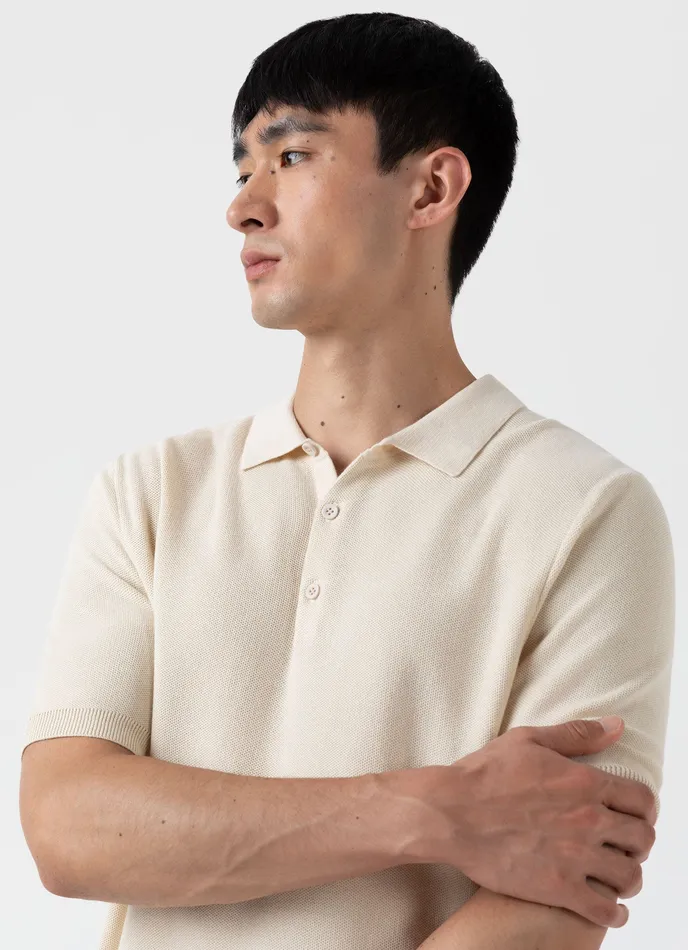 ussunspel Polo Shirts Men Knit Polo Shirt Ecru ussunspel Polo Shirts Men Knit Polo Shirt Ecru