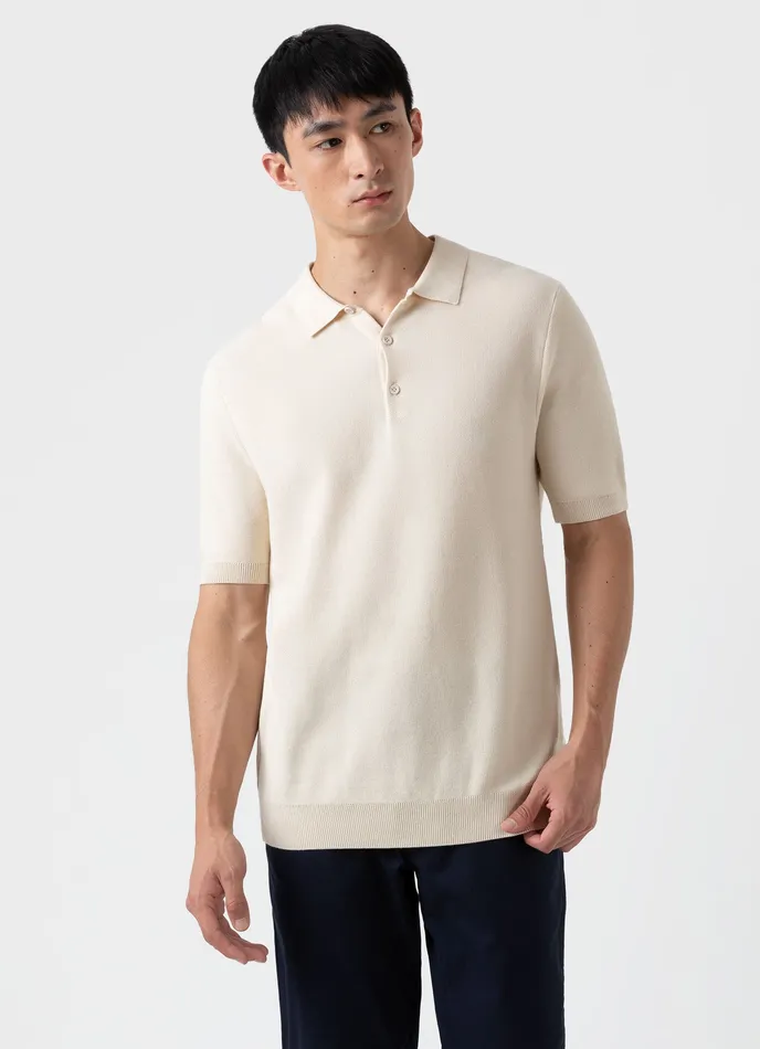 ussunspel Polo Shirts Men Knit Polo Shirt Ecru ussunspel Polo Shirts Men Knit Polo Shirt Ecru
