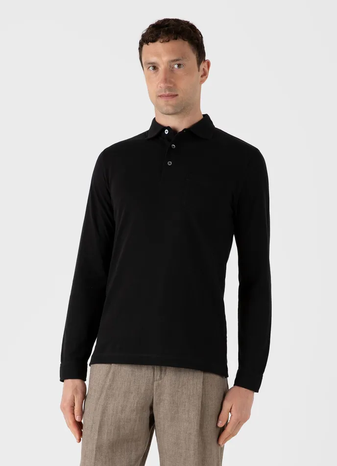 ussunspel Polo Shirts Men Sunspel x WM Brown Long Sleeve Polo Shirt Black ussunspel Polo Shirts Men Sunspel x WM Brown Long Sleeve Polo Shirt Black