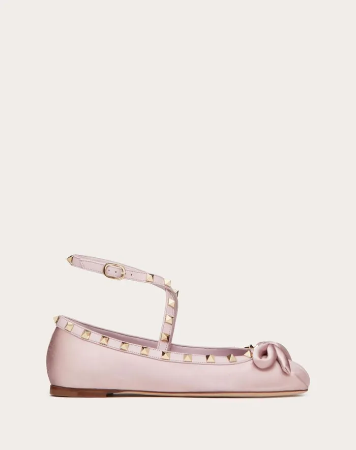 Valentino Ballerinas Woman Rockstud Satin Ballerina For Woman In Water Lilac Water Lilac