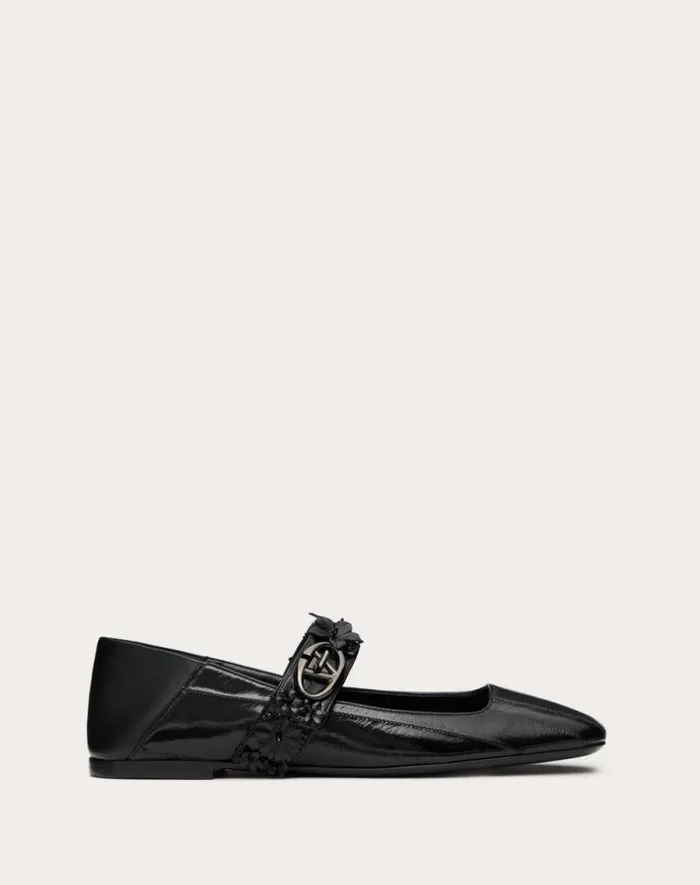Valentino Ballerinas Woman Vlogo Locker Maryjane Ballerina In Eel With Flower Application For Woman In Black Black Valentino Ballerinas Woman Vlogo Locker Maryjane Ballerina In Eel With Flower Application For Woman In Black Black