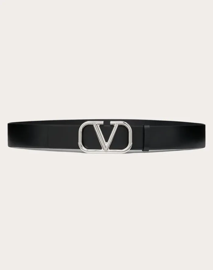 Valentino Belts Man Vlogo Signature Calfskin Belt 40 Mm For Man In Black Black