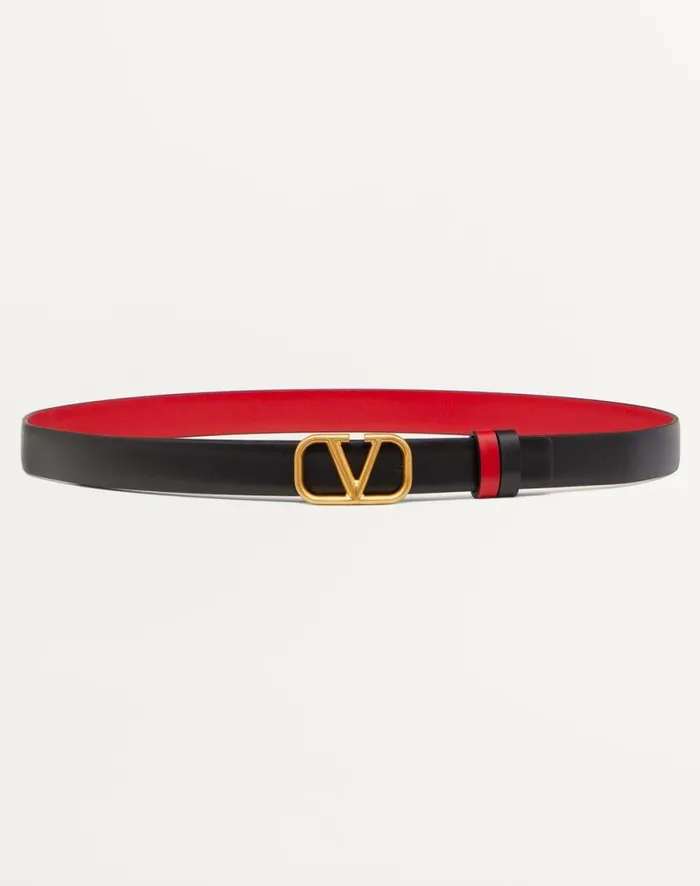 Valentino Belts Woman Reversible Vlogo Signature Belt In Glossy Calfskin 20 Mm For Woman In Smokey Beigeblack Smokey Beigeblack