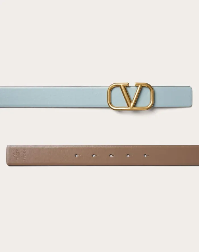 Valentino Belts Woman Reversible Vlogo Signature Belt In Glossy Calfskin 30 Mm For Woman In Smokey Beigeblack Smokey Beigeblack