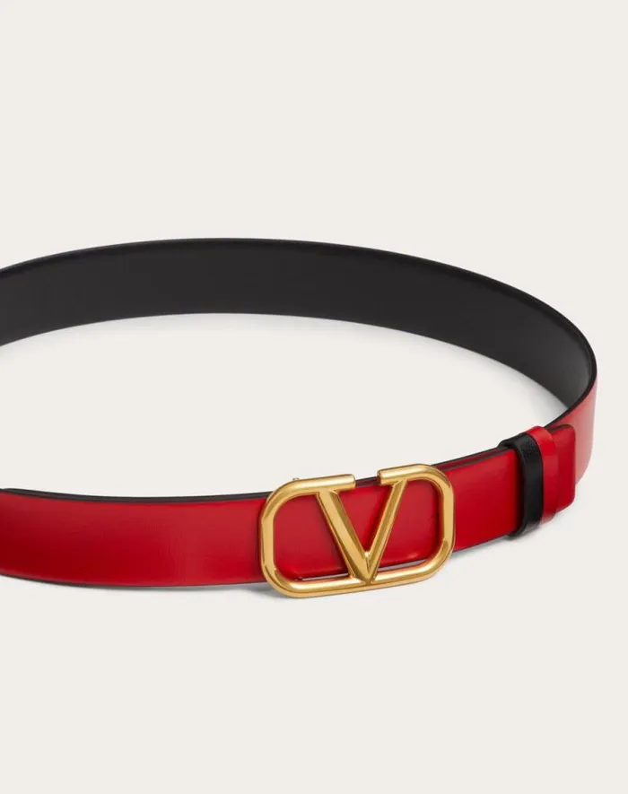 Valentino Belts Woman Reversible Vlogo Signature Belt In Glossy Calfskin 30 Mm For Woman In Smokey Beigeblack Smokey Beigeblack