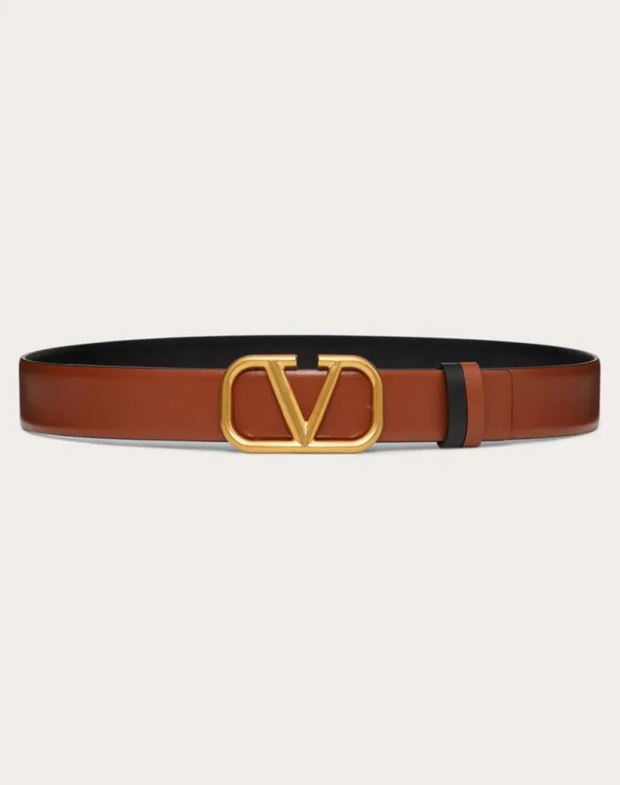 Valentino Belts Woman Reversible Vlogo Signature Belt In Glossy Calfskin 30 Mm For Woman In Smokey Beigeblack Smokey Beigeblack