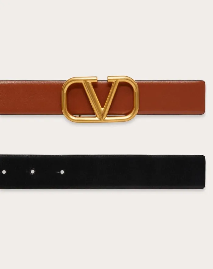 Valentino Belts Woman Reversible Vlogo Signature Belt In Glossy Calfskin 30 Mm For Woman In Smokey Beigeblack Smokey Beigeblack